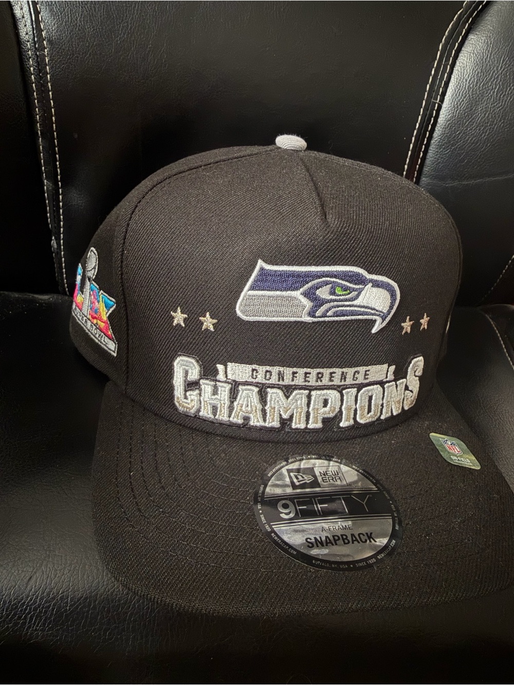 NWT New Era Seahawks Black Conference Champions 9FIFTY Snapback